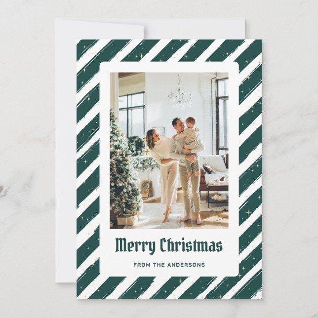 Green Starry Photo Merry Christmas Card (Front)