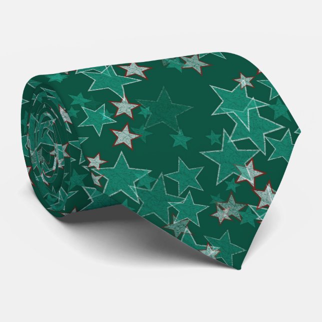 Green Stars Design Tie (Rolled)