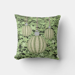 Green Stars &Faux Glitter Christmas Ball Ornaments Cushion