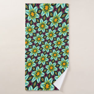 Green Stars Floral Pattern Bath Towel
