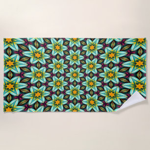 Green Stars Floral Pattern Beach Towel