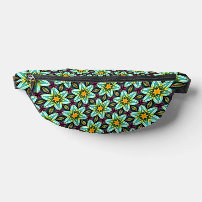 Green Stars Floral Pattern Bum Bags (Lay Down)