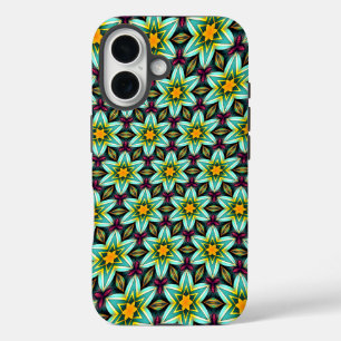 Green Stars Floral Pattern iPhone 16 Case