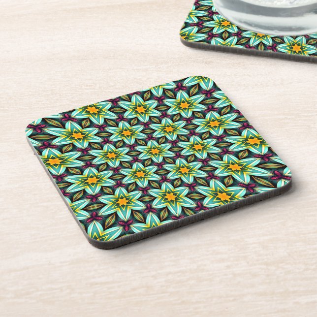 Green Stars Floral Pattern Coaster (Left Side)
