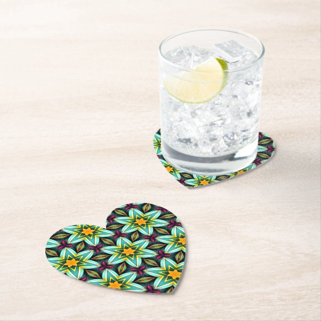 Green Stars Floral Pattern Paper Coaster (Insitu)