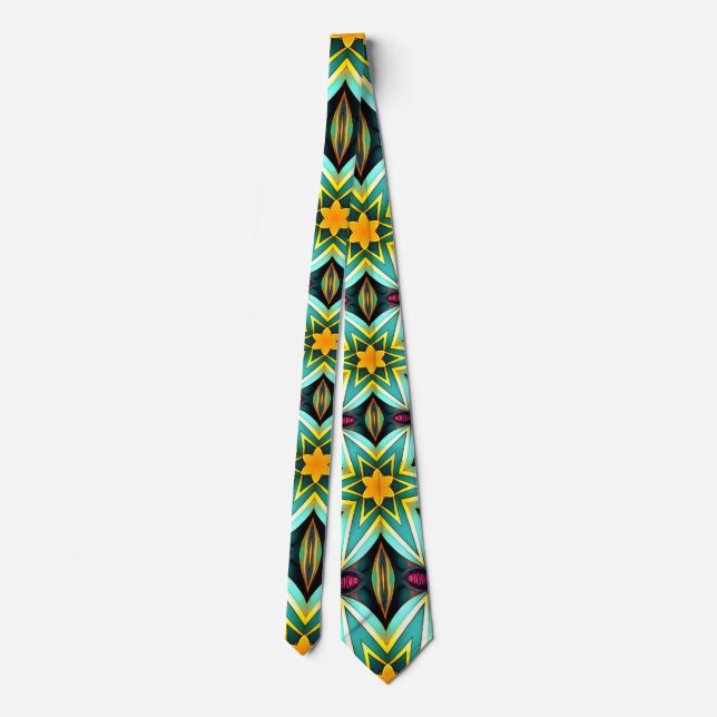 Green Stars Floral Pattern Tie (Back)