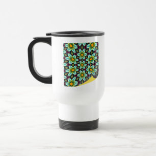Green Stars Floral Pattern Travel Mug