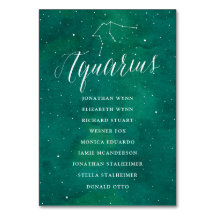 Green Stars Galaxy Seating Chart Card Aquarius