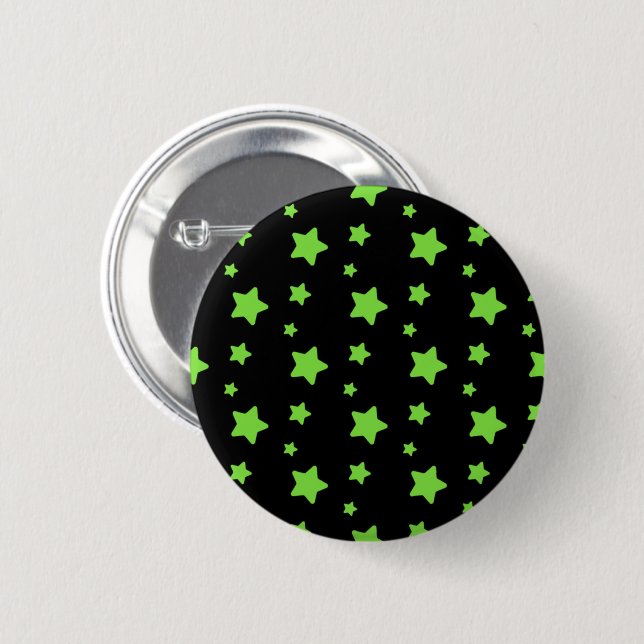 Green stars on black pattern 6 cm round badge (Front & Back)