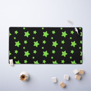 Green stars on black pattern desk mat