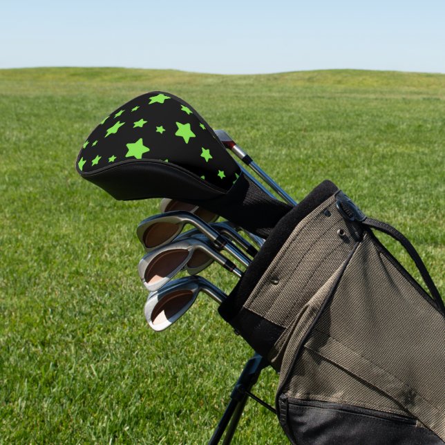 Green stars on black pattern golf head cover (In Situ)