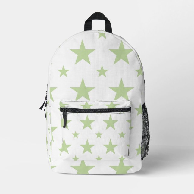 Green Stars Pattern Pastel Constellation Printed Backpack (Front)
