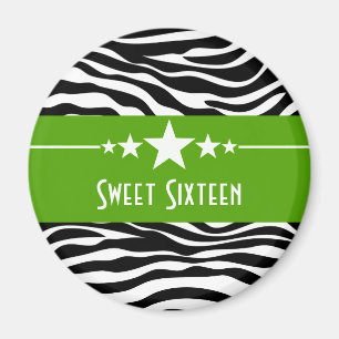 Green Stars Zebra Print Sweet 16 Magnet
