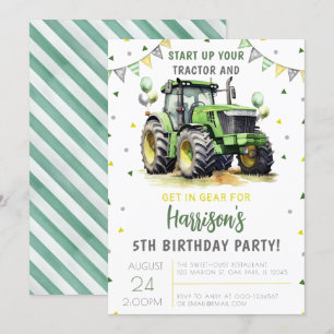 Green Start Up Your Tractor Birthday Invitation