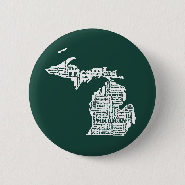Green State of Michigan Cities 6 Cm Round Badge (Front)