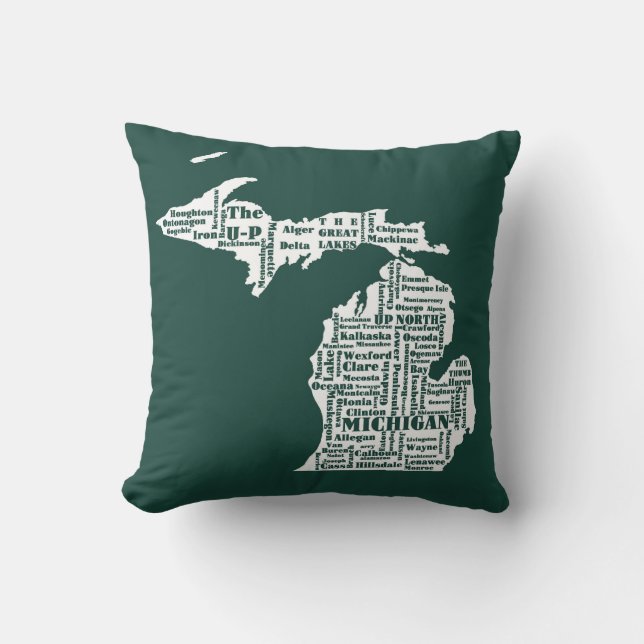 Green State of Michigan Cities Cushion (Front)