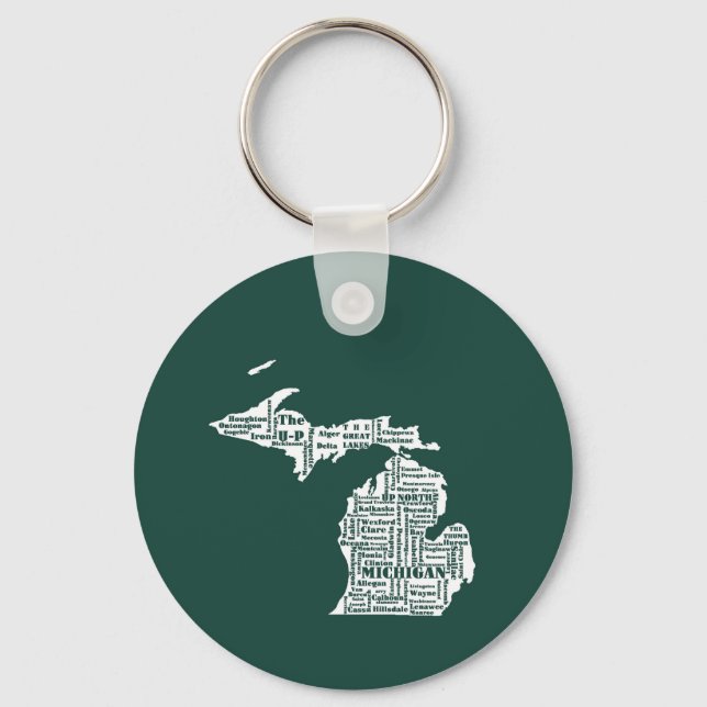 Green State of Michigan Cities Key Ring (Front)
