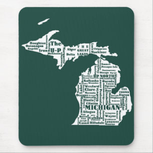 Green State of Michigan Cities Mouse Mat
