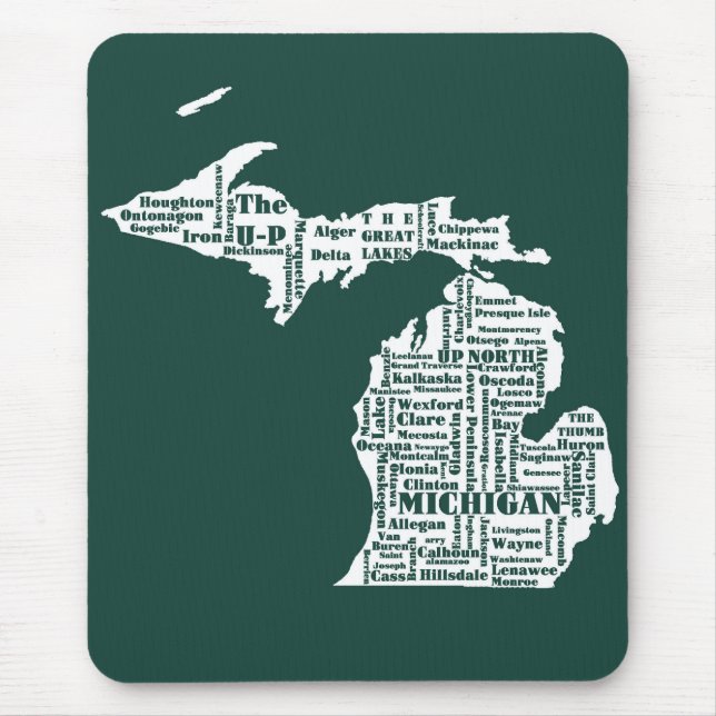 Green State of Michigan Cities Mouse Mat (Front)
