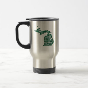 Green State of Michigan Cities Travel Mug
