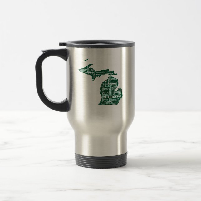 Green State of Michigan Cities Travel Mug (Left)