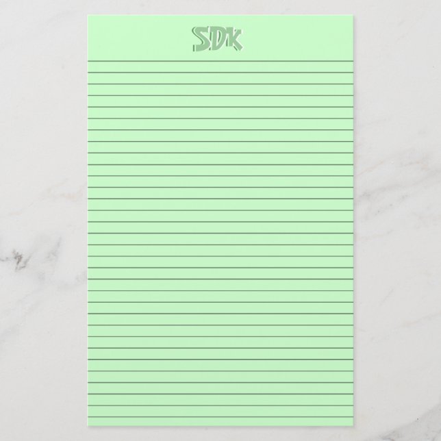 Green Stationery Paper Monogram optional lines (Front)