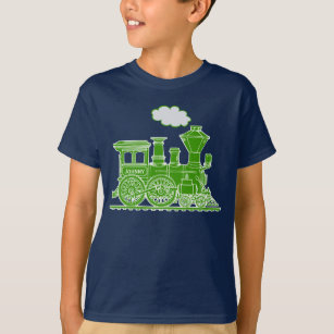 Green steam loco train custom name kids t-shirt