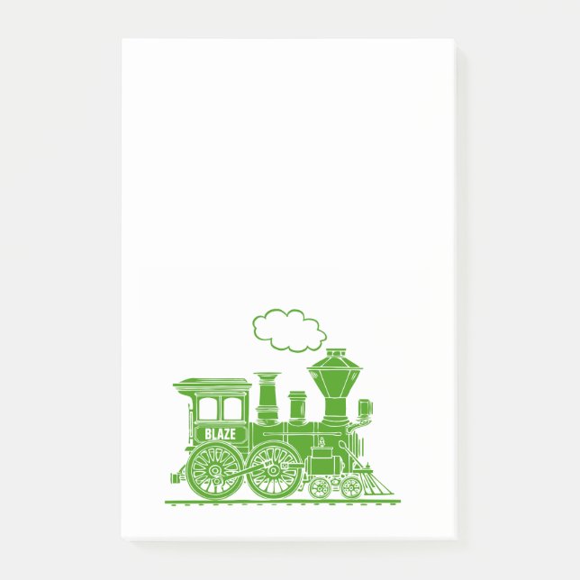 Green steam train named graphic post it notes (Front)