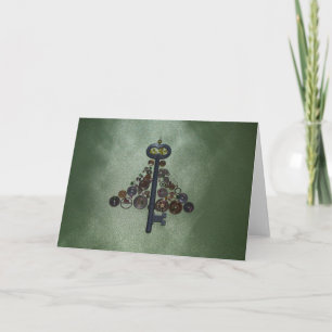 Green Steampunk Christmas Tree Holiday Card
