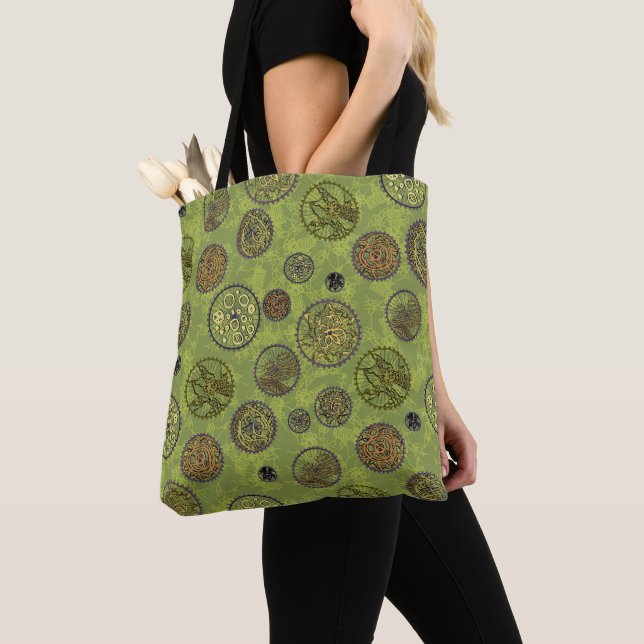 Green Steampunk Gear Medallion tote bag (Close Up)