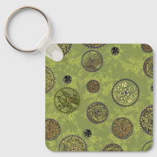 Green Steampunk Gear Medallions Key Ring
