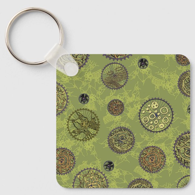 Green Steampunk Gear Medallions Key Ring (Front)