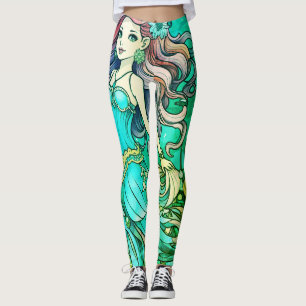 Green Steampunk Mermaid Princess Customised Tight Leggings