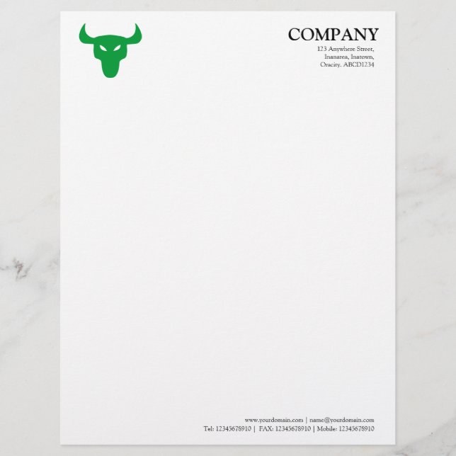 Green Steer Symbol - White Custom Letterhead (Front)