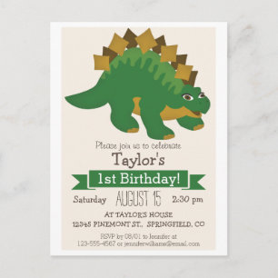 Green Stegosaurus Dinosaur Kid's Birthday Party Invitation Postcard