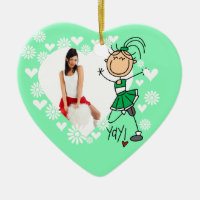 Green Stick Figure Cheerleader Ornament