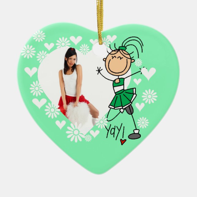 Green Stick Figure Cheerleader Ornament (Front)