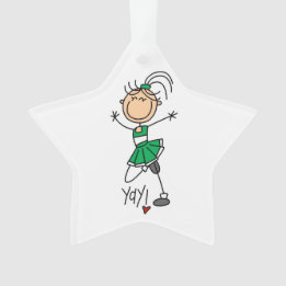 Green Stick Figure Cheerleader Ornament