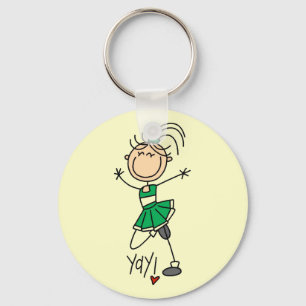Green Stick Figure Cheerleader t-shirts and Gifts Key Ring