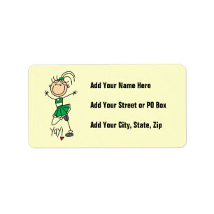 Green Stick Figure Cheerleader t-shirts and Gifts Label