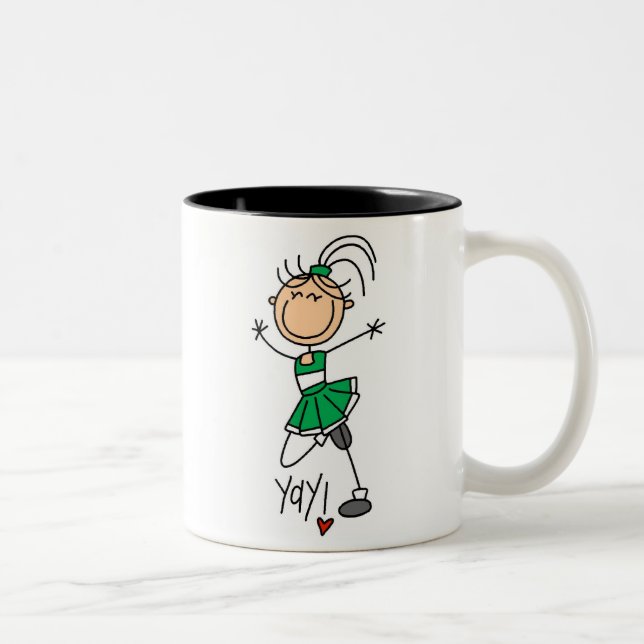 Green Stick Figure Cheerleader t-shirts and Gifts Two-Tone Coffee Mug (Right)
