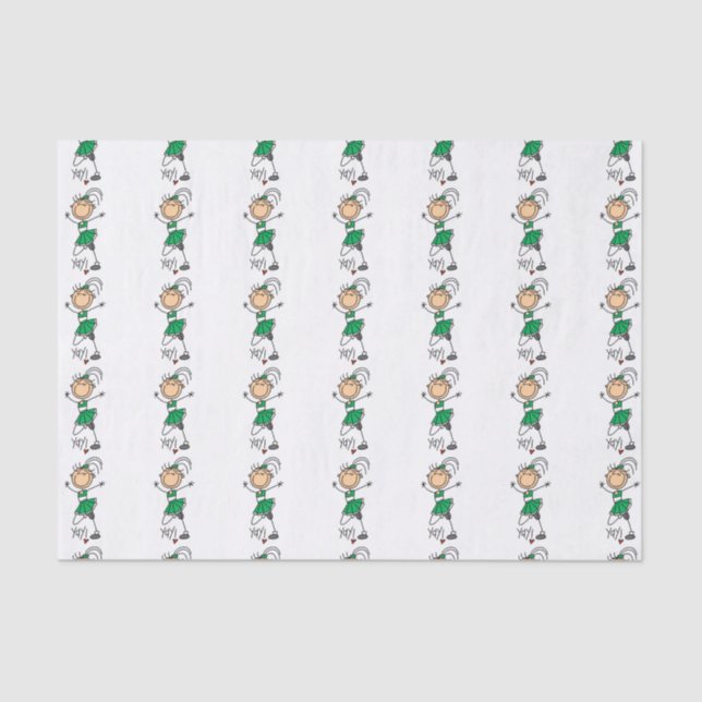 Green Stick Figure Cheerleader Tissue Paper (Front)