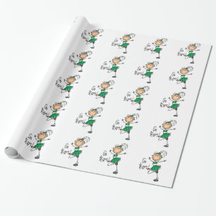 Green Stick Figure Cheerleader Wrapping Paper