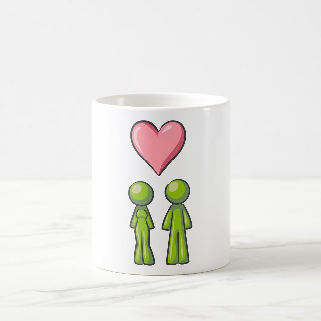 Green Stick Figure Couple Pink Heart Love Coffee Mug (Creator Uploaded)