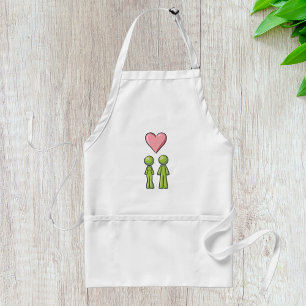 Green Stick Figure Couple Pink Heart Love Standard Apron