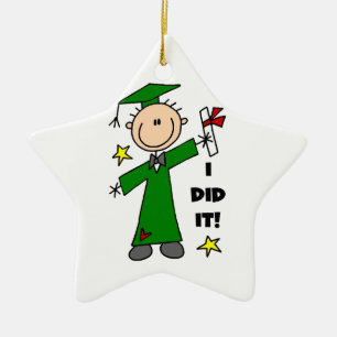 Green Stick Figure Male Graduate Ceramic Tree Decoration