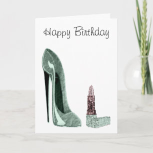 Green Stiletto Shoe and Lipstick Art Card