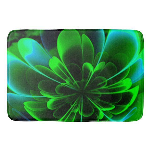 Green Stilized Corolla Bent Up Petals Bath Mat (Front)