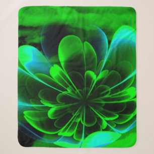 Green Stilized Corolla Bent Up Petals Sherpa Blanket