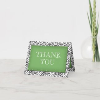Green Stitched Damask Thank You Note Cards